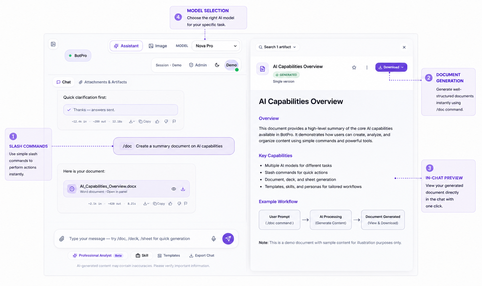 Bayaan document generation workflow using demonstration content